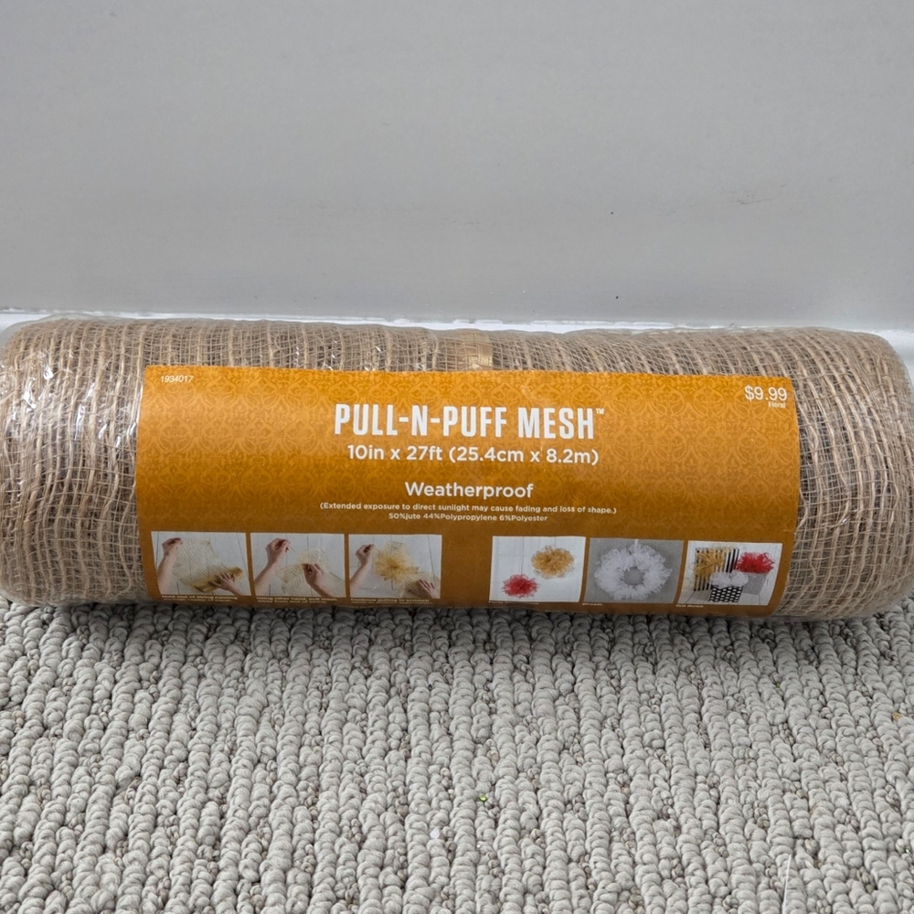 PULL-N-PUFF MESH - TAN MESH WITH DECORATIVE RIBBON